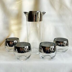 Cocktail Set Dorothy Thorpe Silver‎ Overlay Pitcher Roly Poly Glasses 1947-1963